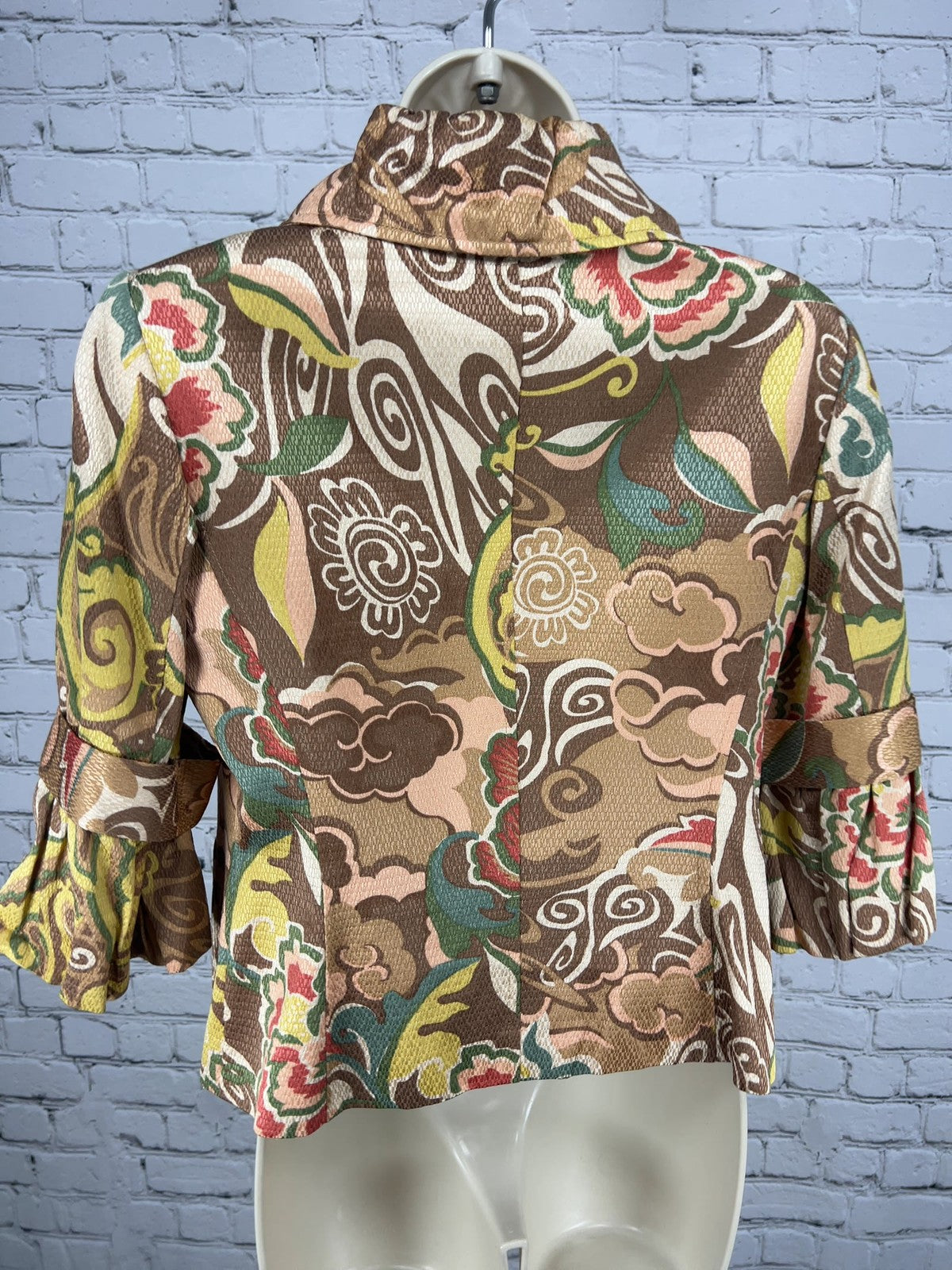 Lafayette 148 New York Petite Brown Floral 3/4 Sleeve Button Front Jacket 6