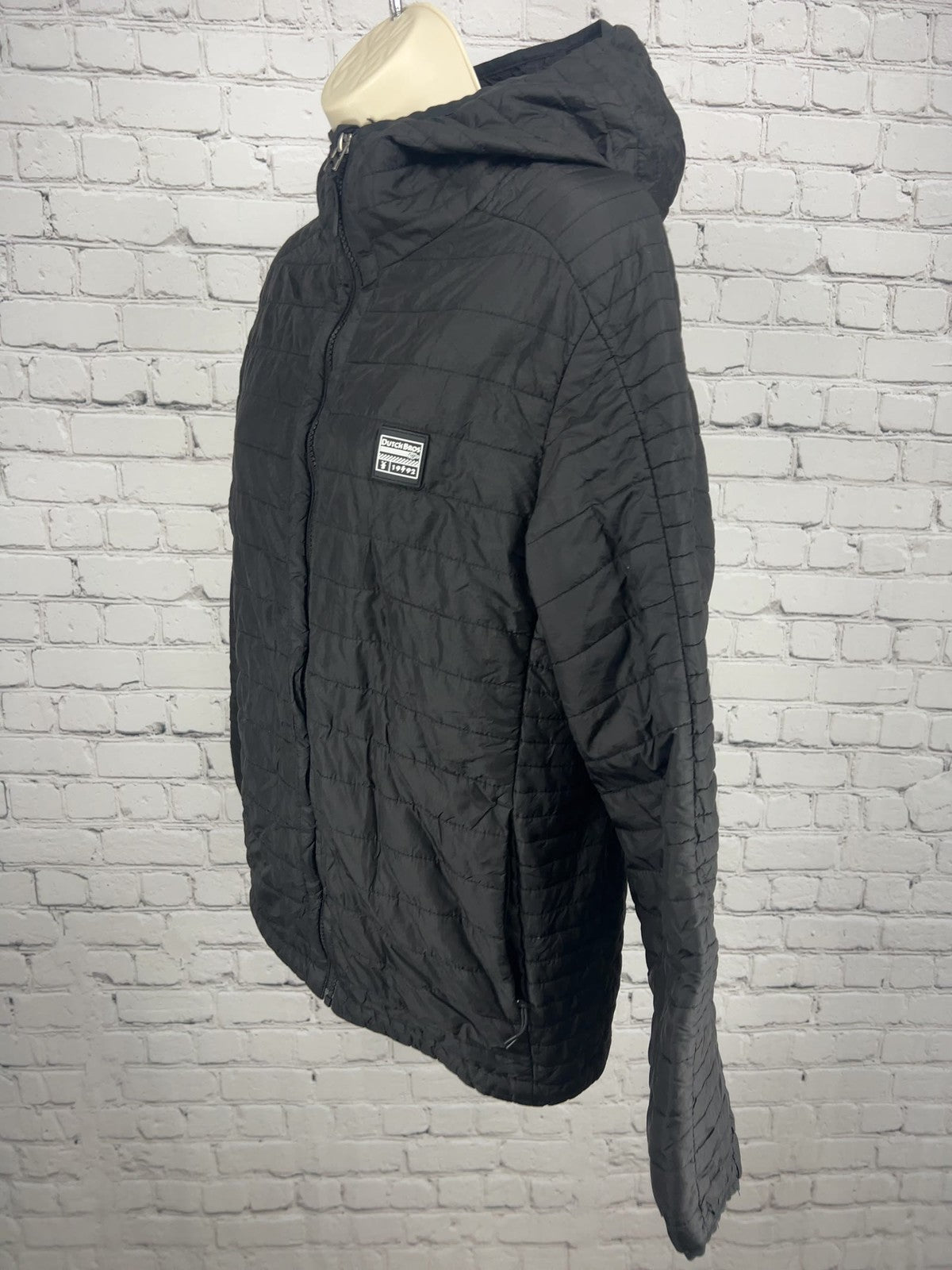 Dutch Bros Coffee Black Quilted Puffer Hooded Full Zip Jacket M