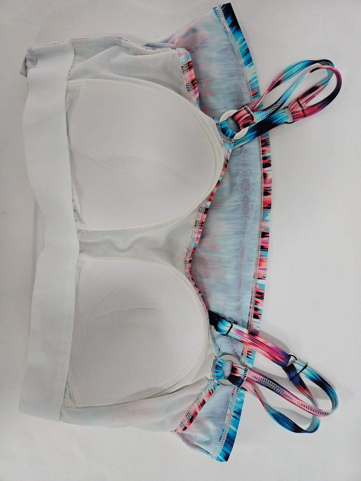 Croft & Barrow Pink Blue Ikat Print Double Strap Ring Padded Tankini Top 14