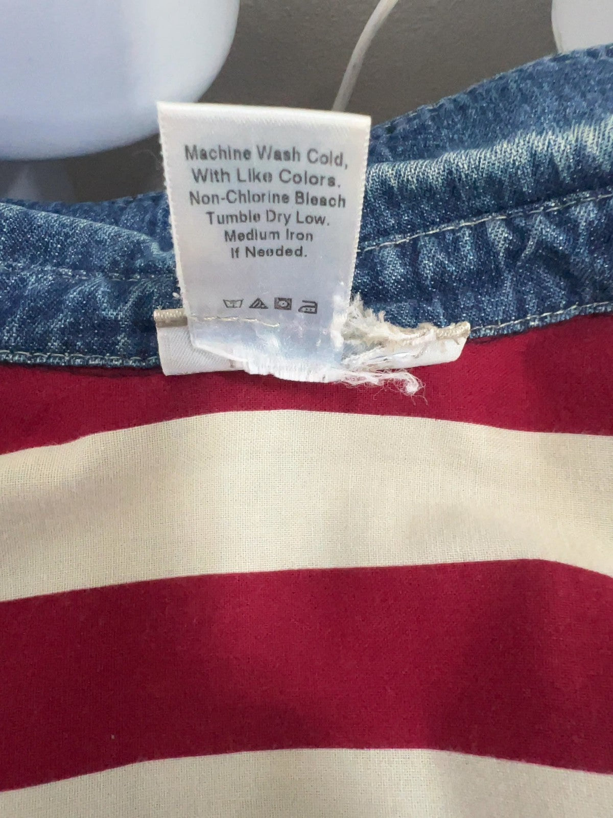 VTG Coldwater Creek Americana Flag Lined Denim Jean Jacket USA Women's XL