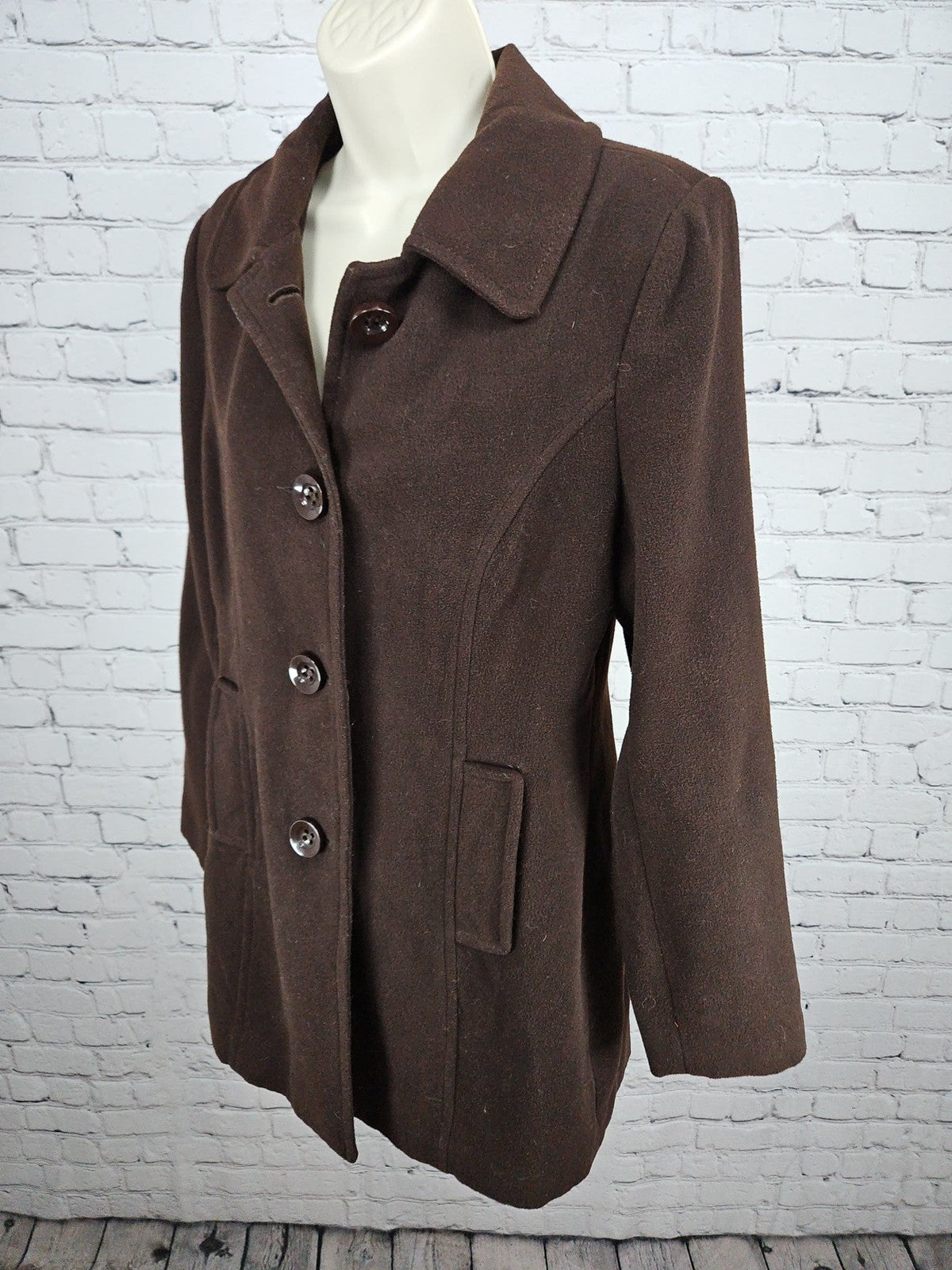 Ci Sono Brown Wool Blend Single Breasted Half Belt Lined Pea Coat Women's M