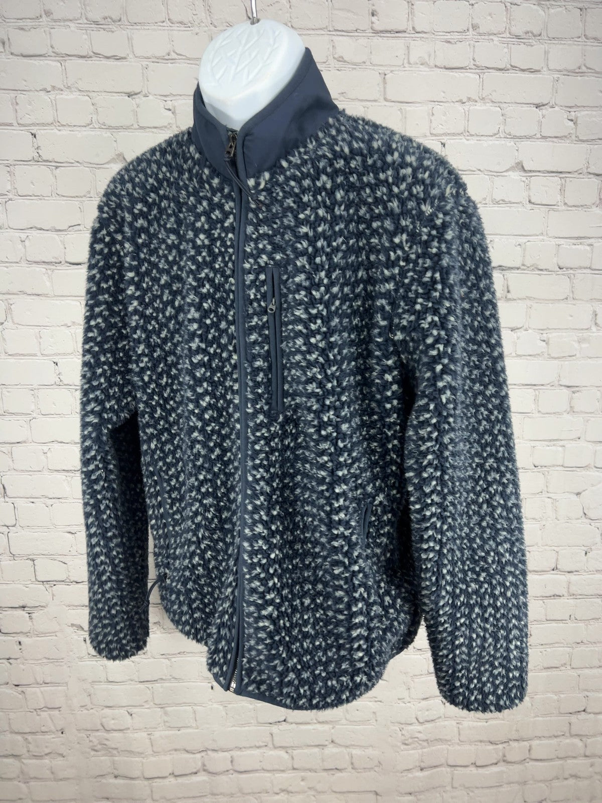 J.Crew Nordic Navy Blue Sherpa Fleece Full Zip Mock Neck Jacket Men's L