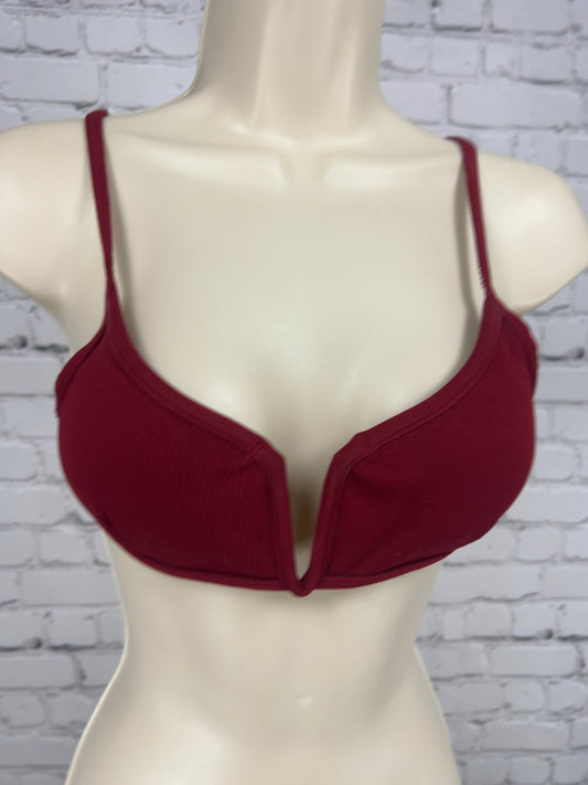 Zaful Burgundy Red Ribbed V Wire Adjustable Strap Bikini Top Swimsuit US 6