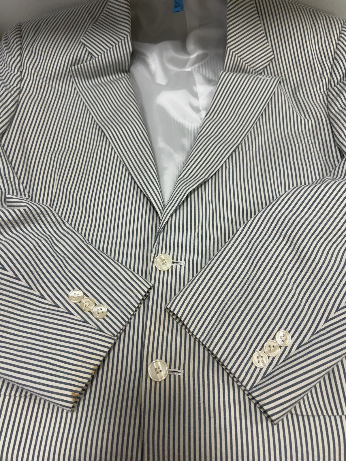Brooks Brothers Blue White Seersucker Cotton 2 Button Blazer Sport Coat 42R