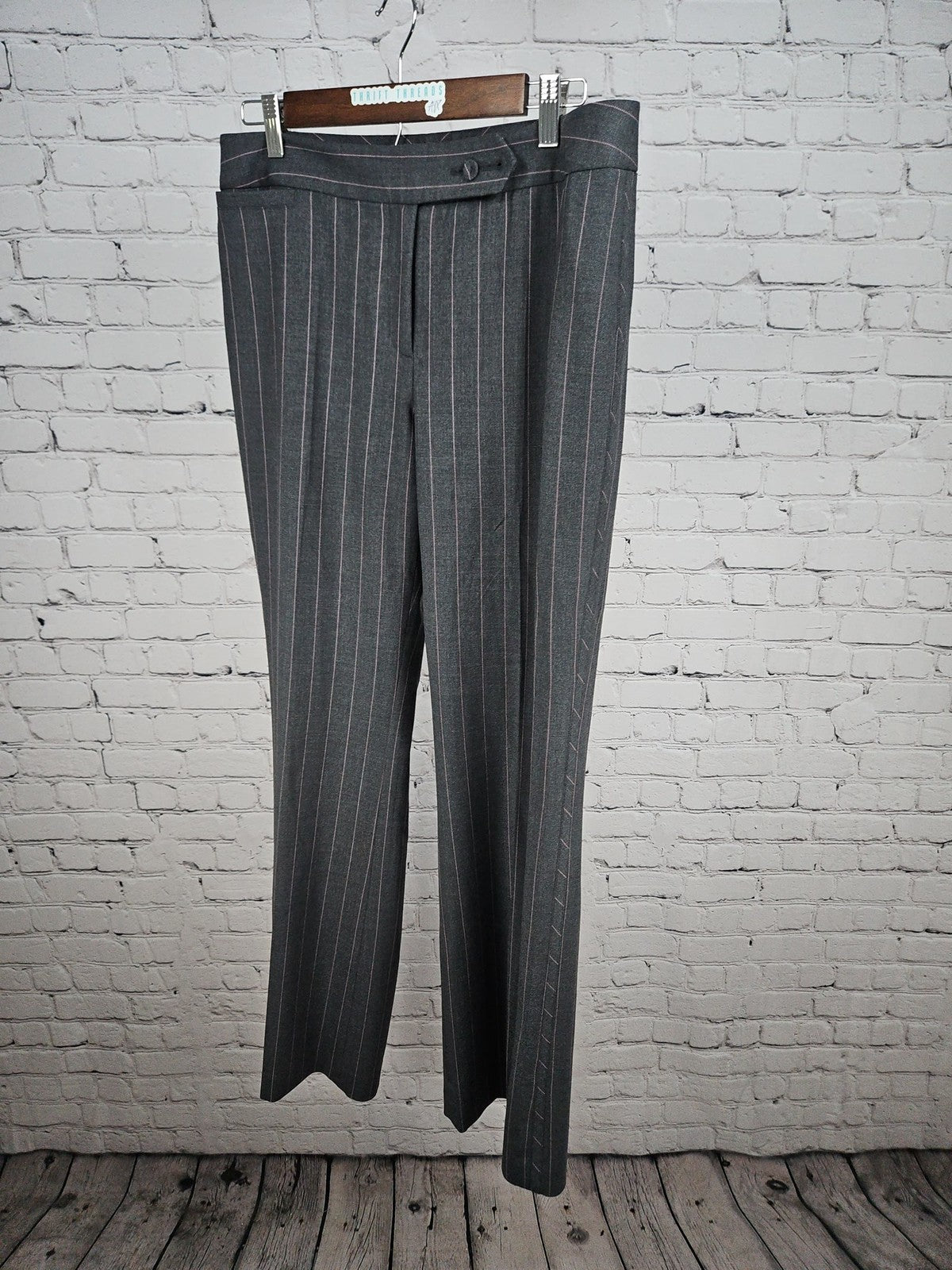Ann Taylor Gray Pinstripe Wool Stretch Lined Flare Dress Pants 10 (32X32)