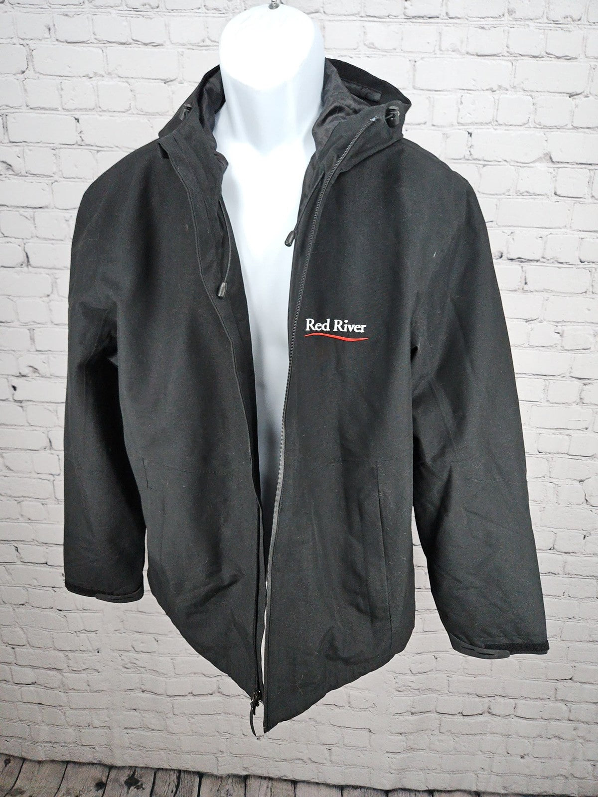 NWD Port Authority Black Hooded Full Zip Lined Jacket Red River Logo Men's L