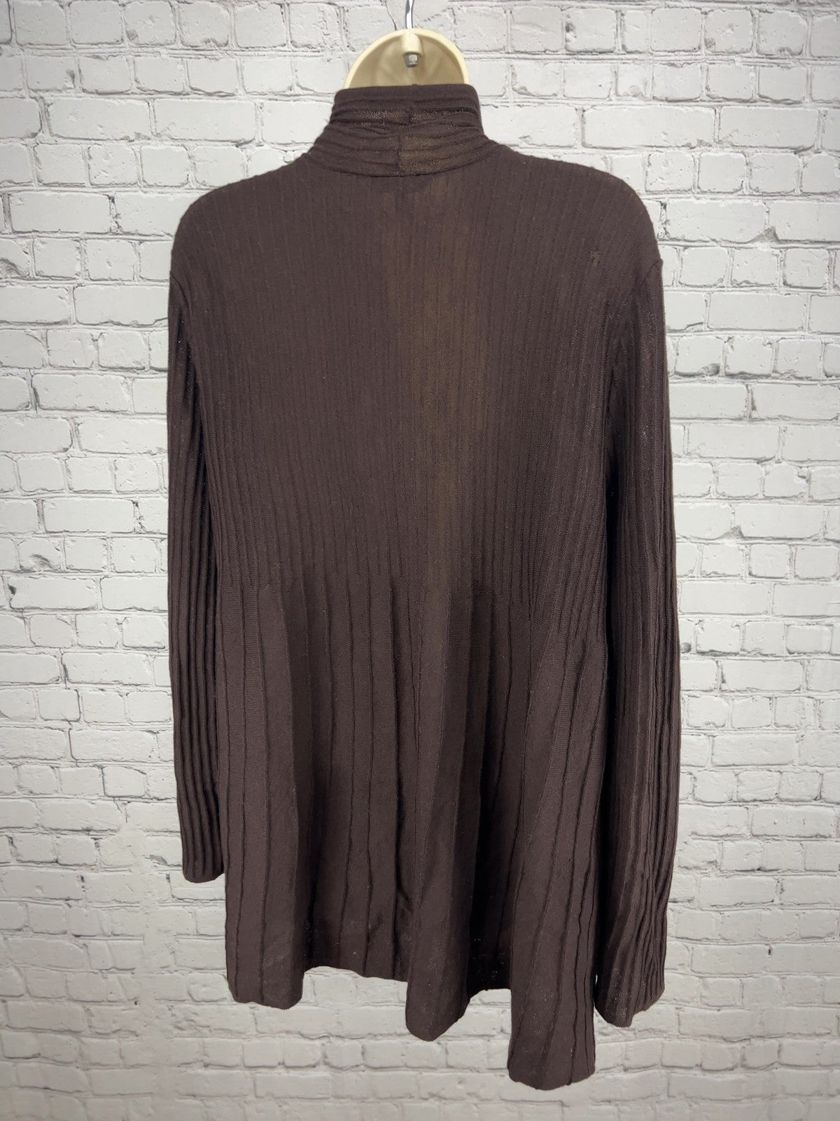 Eileen Fisher Brown Ribbed Knit Open Front Long Sleeve Cardigan Sweater XL