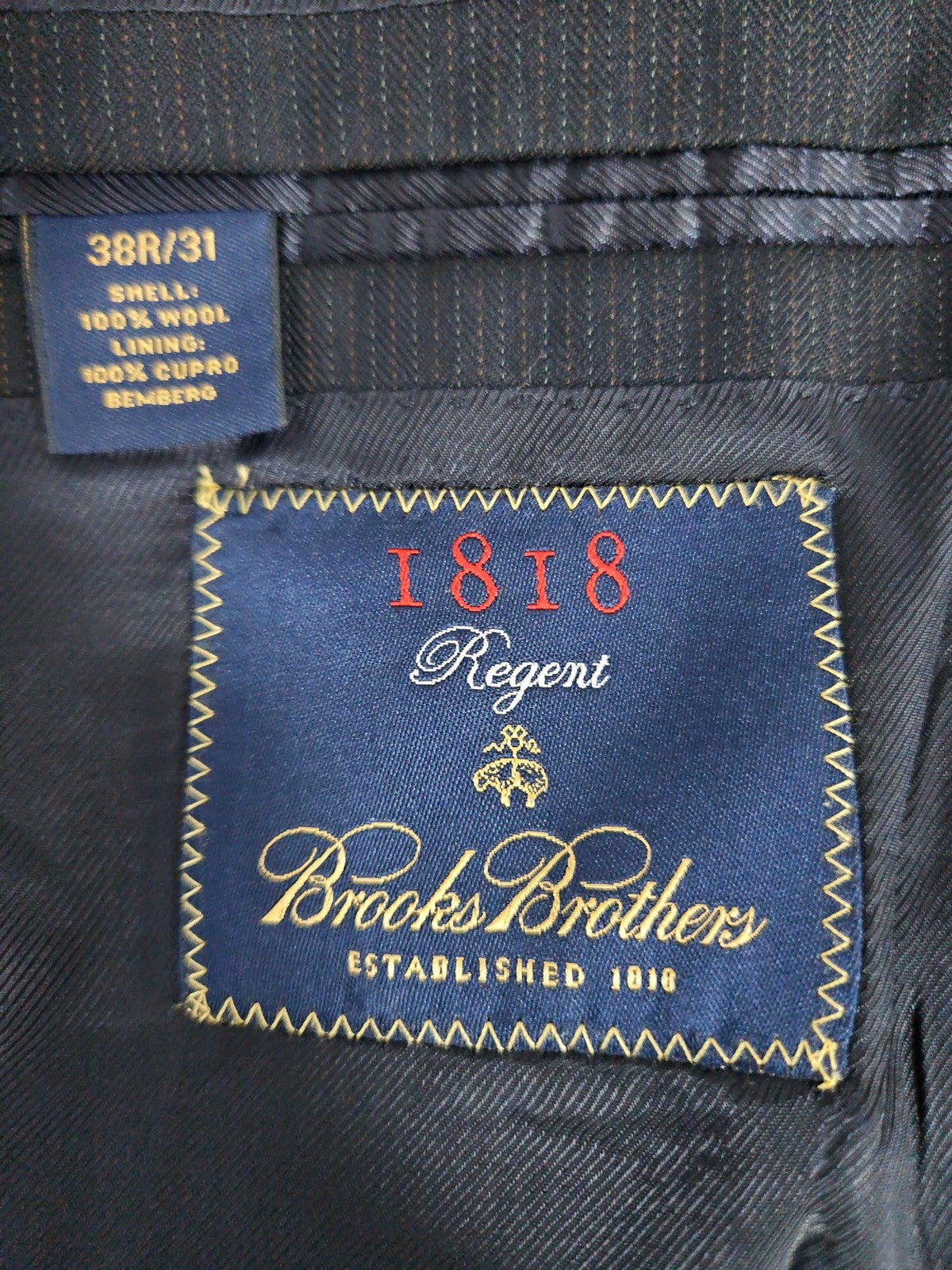 Brooks Brothers 1818 Regent Charcoal Pinstripe Wool 2 Button Sport Coat 38R