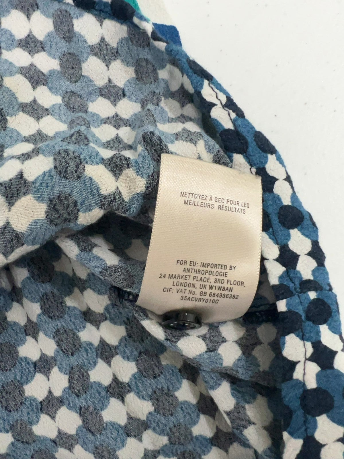 Maeve Anthropologie Blue White Geometric Print Belted Mini Shirt Dress 6