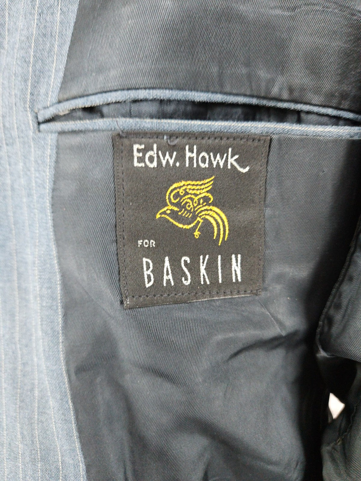VTG Edw Hawk for Baskin Blue Gray Pinstripe 2 Button Notch Blazer Sport Coat 42