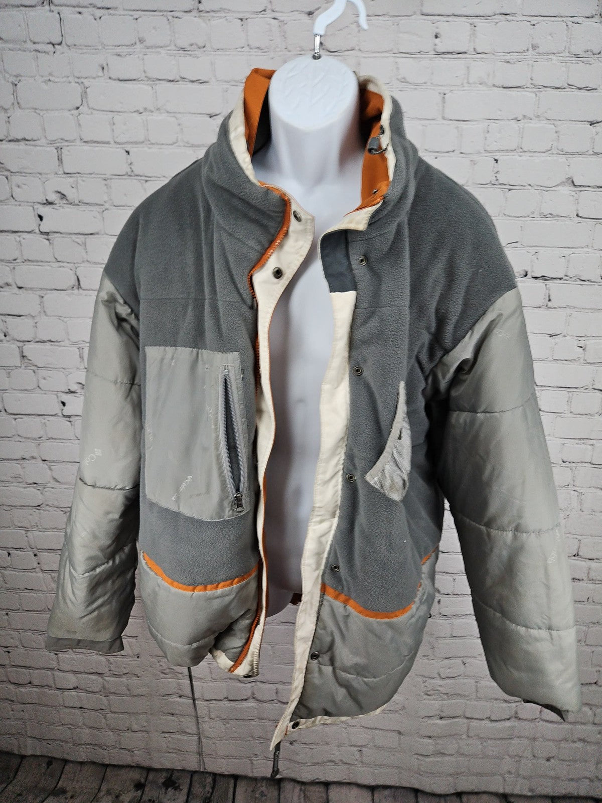 VTG Columbia 3 in 1 Orange Cream Hooded Ski Jacket Puffer Fleece Liner XXL