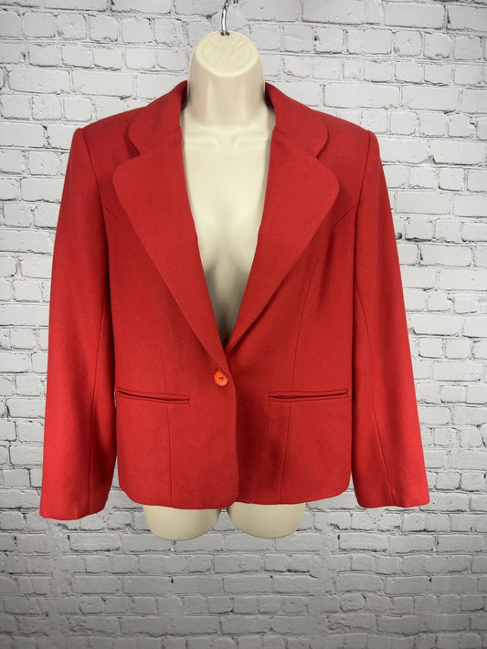 VTG Adolfo International Red 100% Wool 1 Button Notch Lapel Lined Blazer USA 6