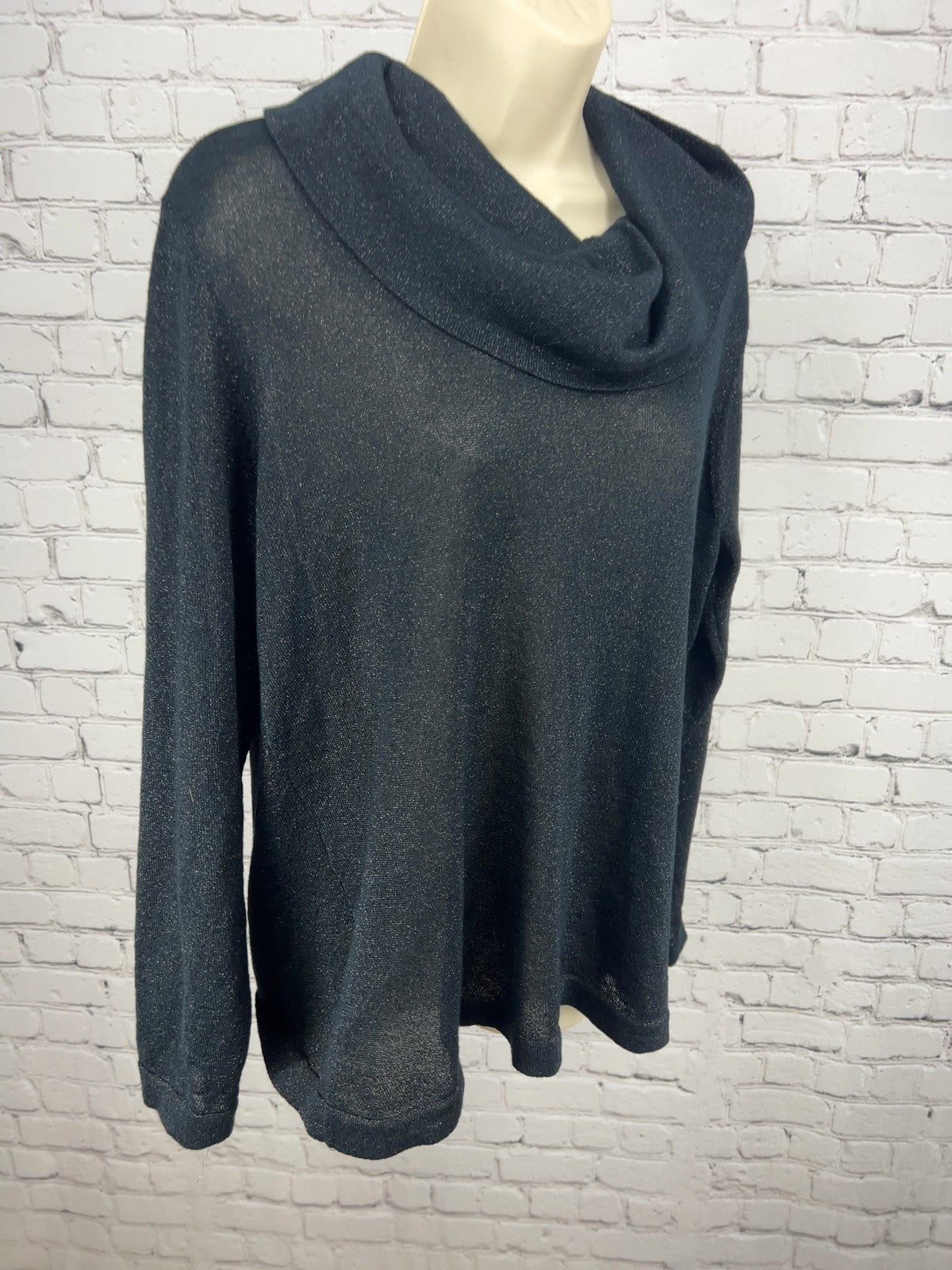Coldwater Creek Black Metallic Cowl Neck Knit Semi Sheer Long Sleeve Sweater XL