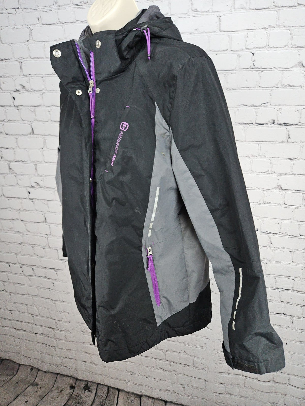 Free Country Radiance Black Gray 3 in 1 Hooded Winter Jacket Women's L