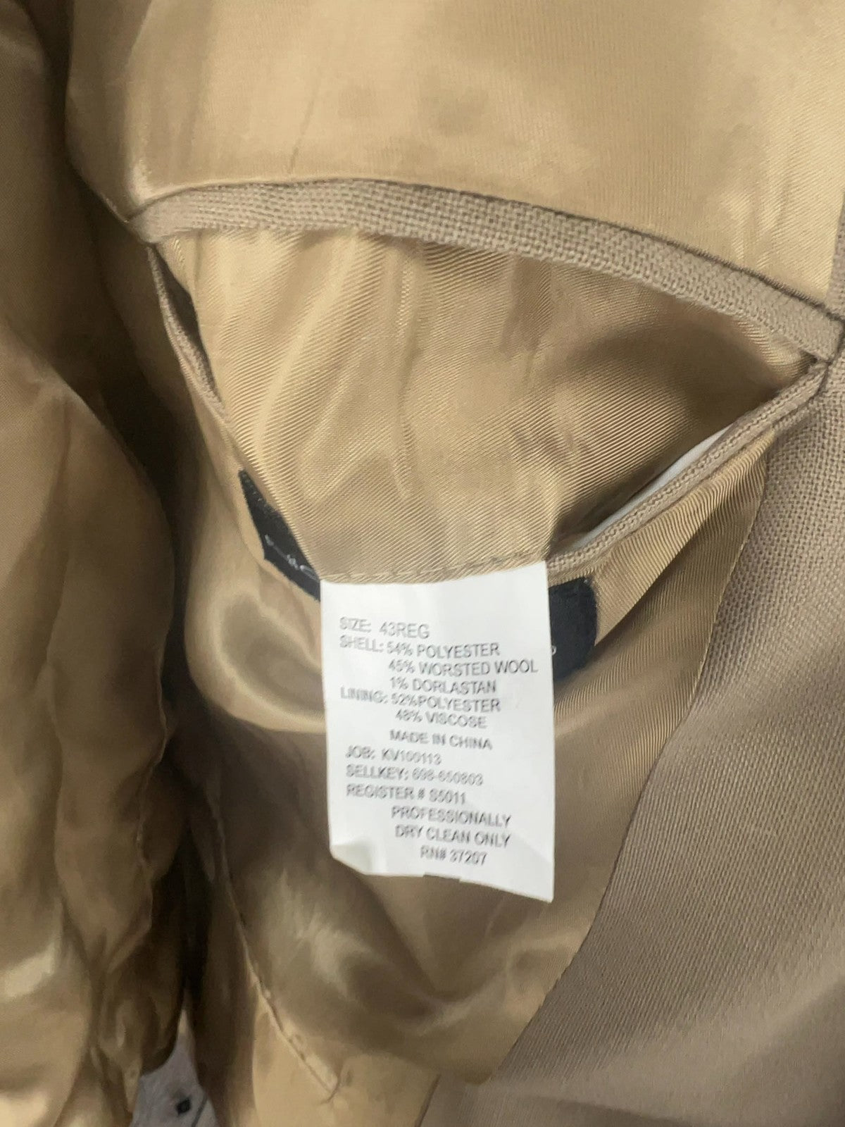 Nicklaus Tan Wool Blend 2 Button Single Vented Notch Blazer Sport Coat 43R