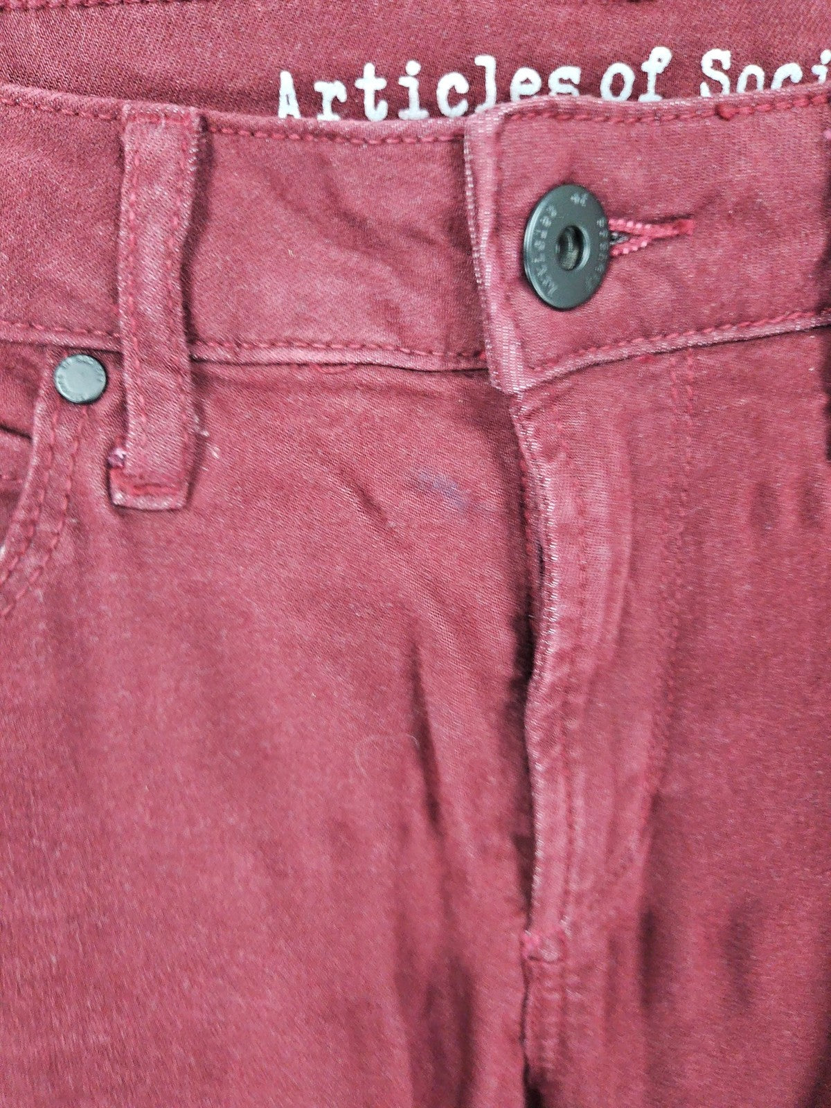 Articles of Society Burgundy Raw Hem Skinny Women's Denim Jeans 27 (28X30)