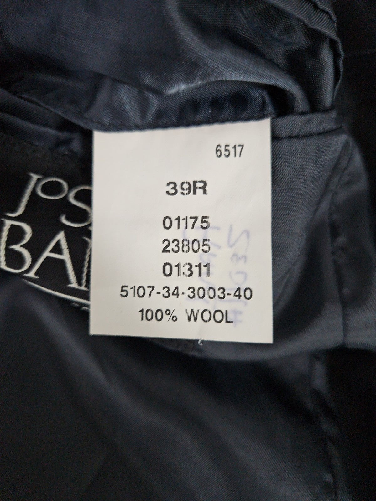 Jos A Bank Navy Nailhead 100% Wool Slim Fit 2 Button Blazer Sport Coat 39R
