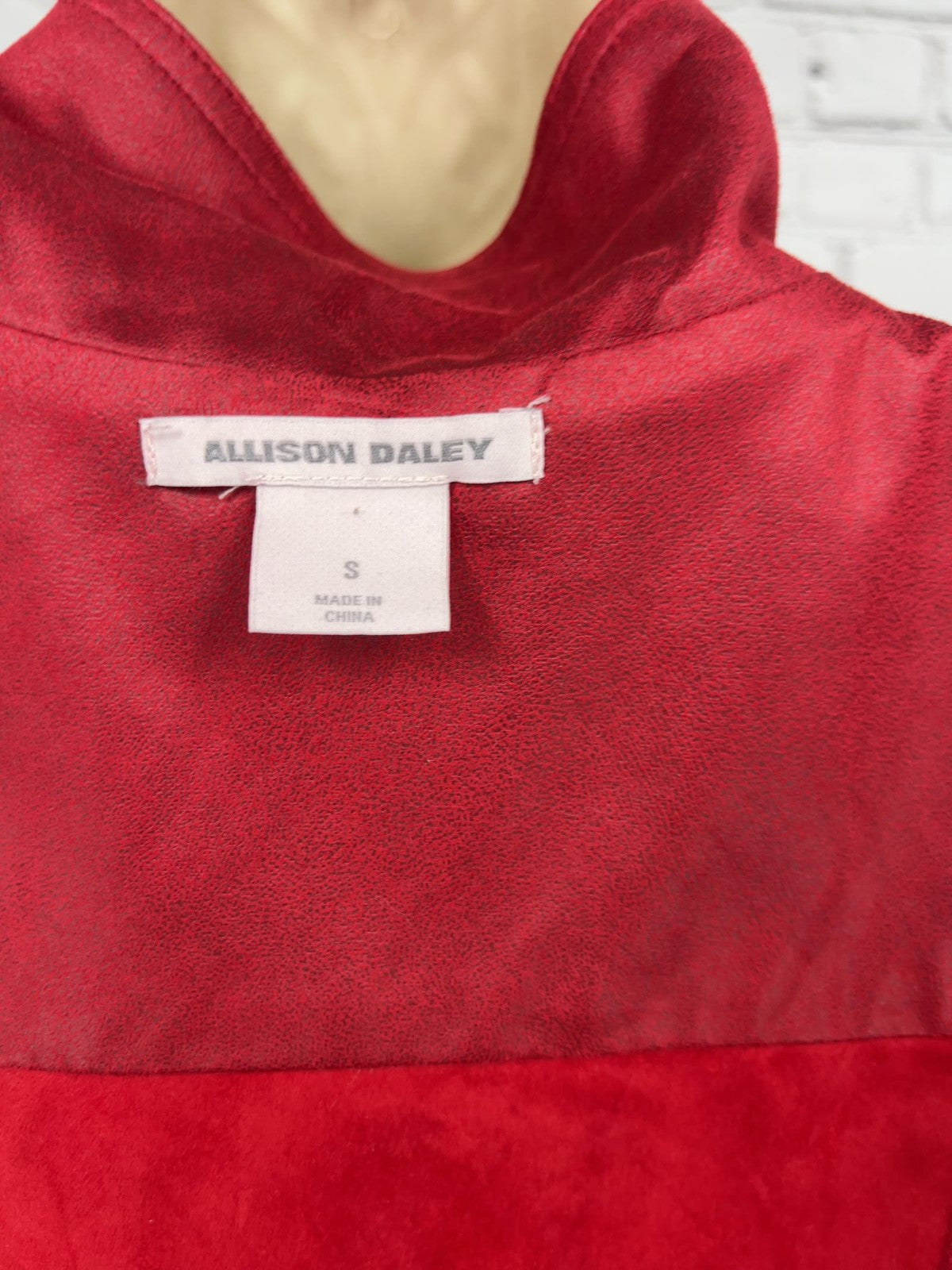 Allison Daley Red Faux Leather Full Zip Snap Collar Lined Jacket S
