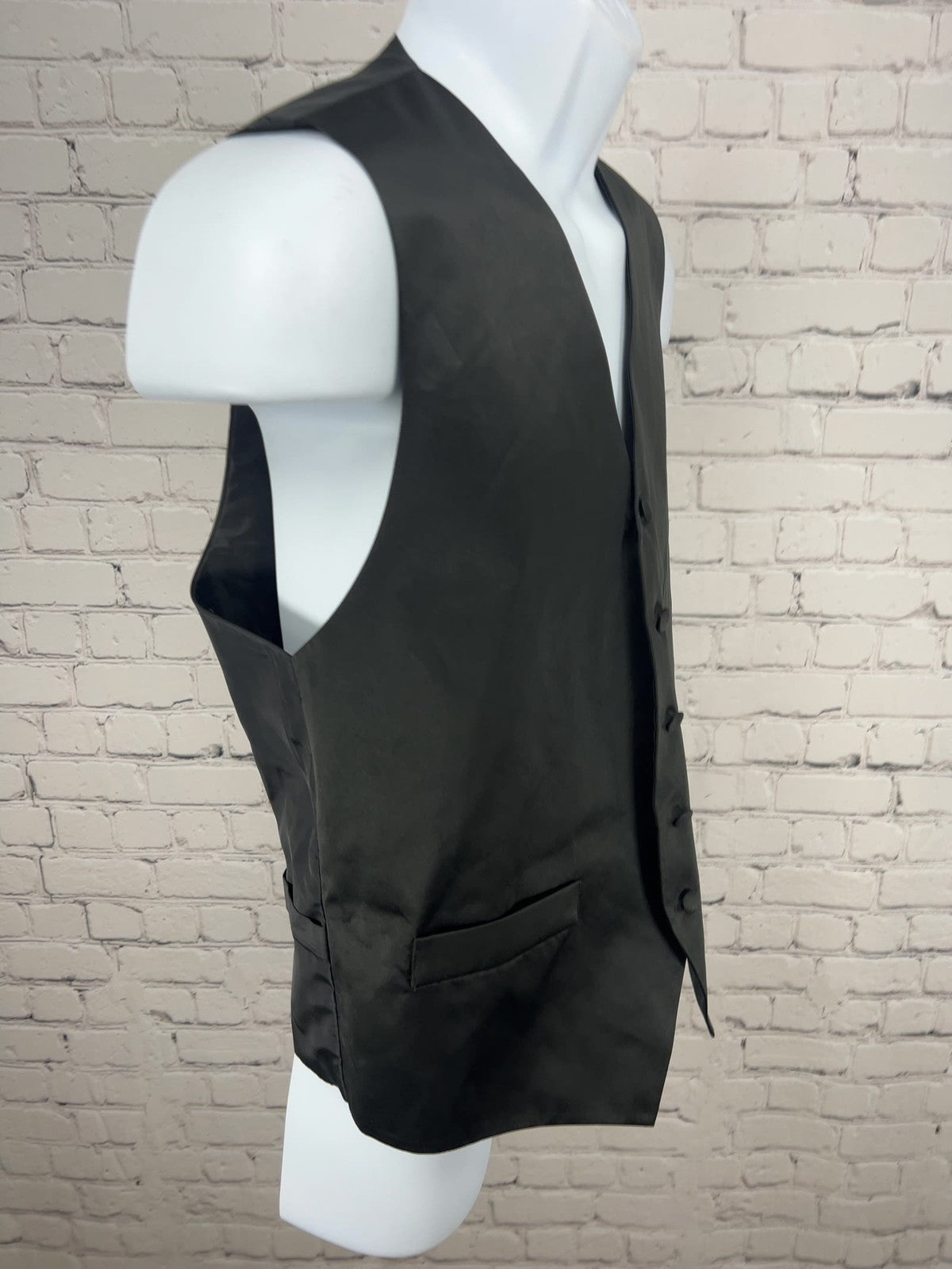 Vittorio Farina Black Satin 5 Button Formal Tuxedo Vest Waistcoat Adjustable S