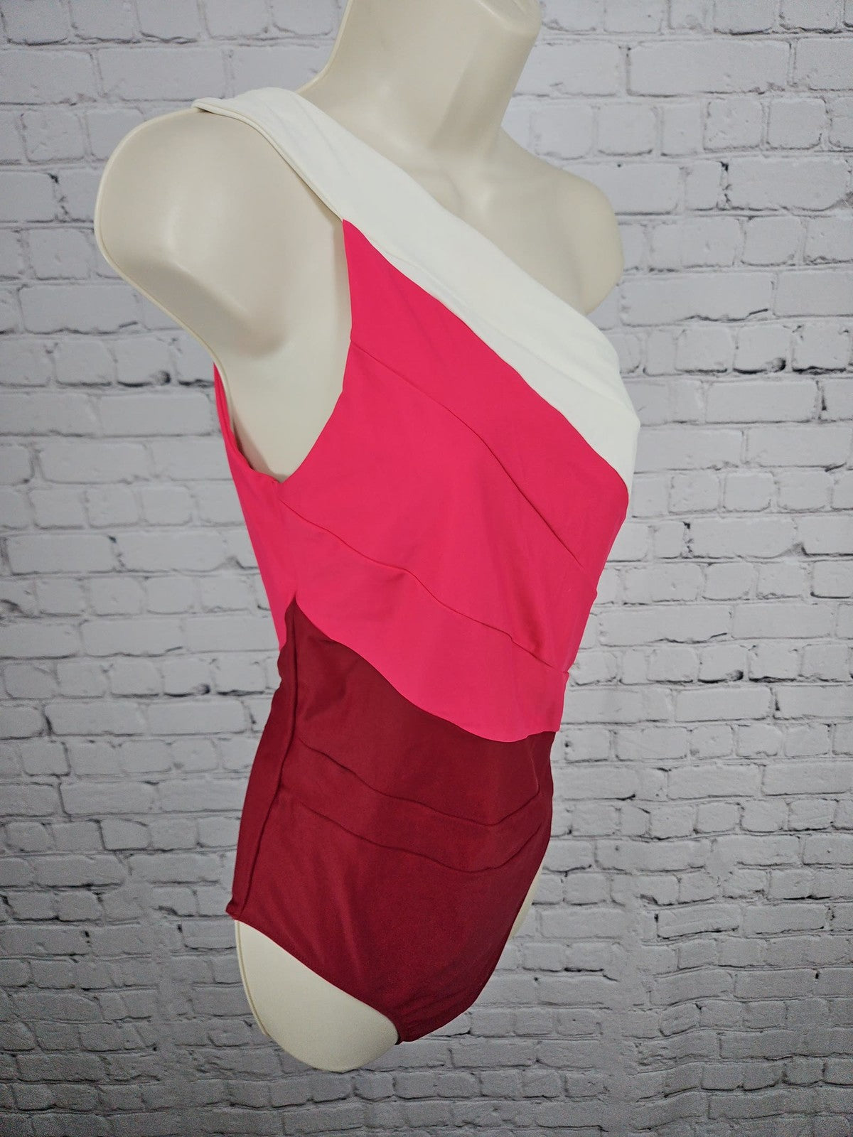 Summersalt Pink Red White Colorblock One Shoulder One Piece Swimsuit 12