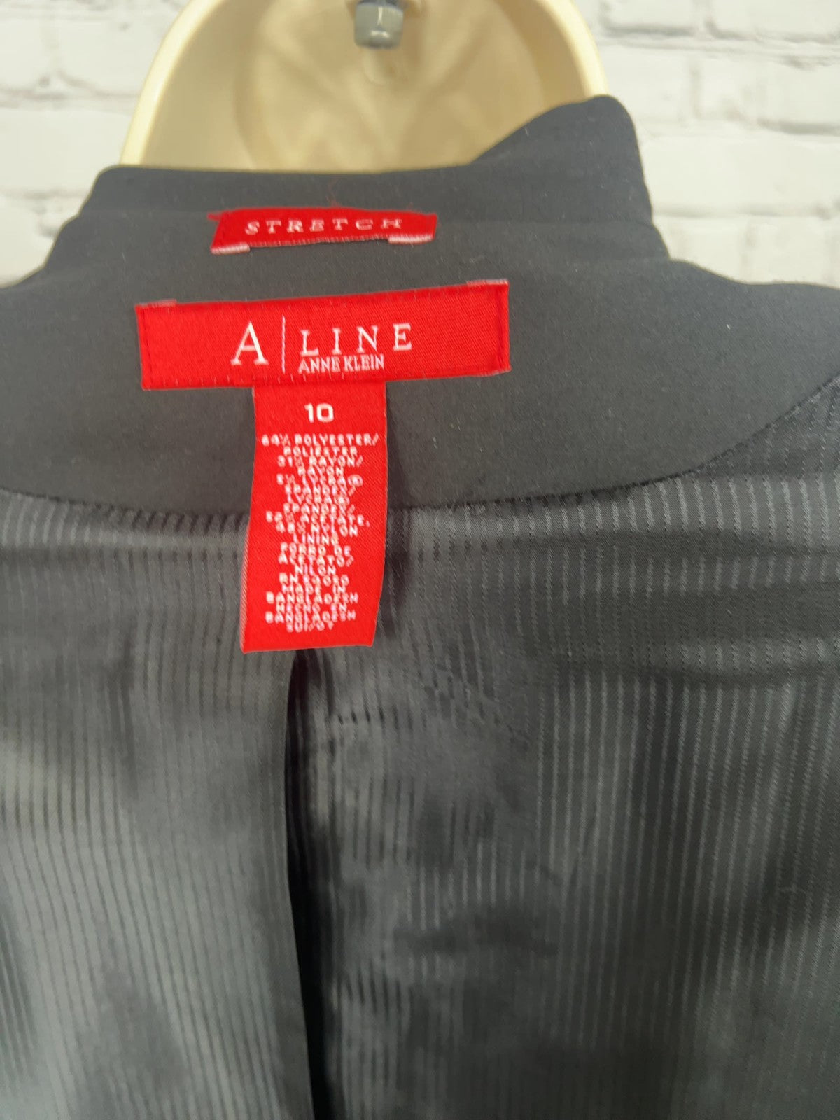Anne Klein A Line Black Stretch Peak Lapel One Button Lined Blazer Jacket 10