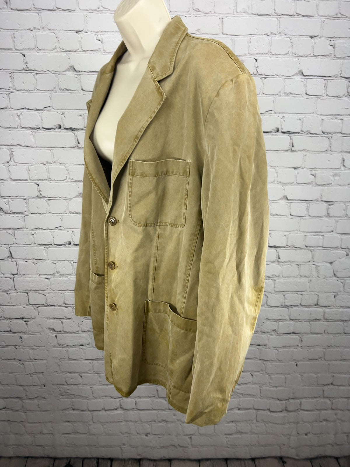 VTG The Territory Ahead Tan Silk Cotton 3 Button Patch Pocket Blazer Men's L