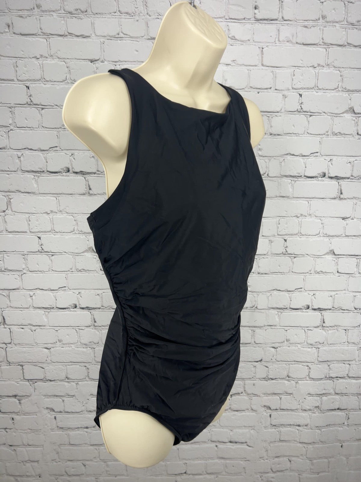 Miraclesuit Black Ruched High Neck One Piece Swimsuit Bathing Suit 16DDD