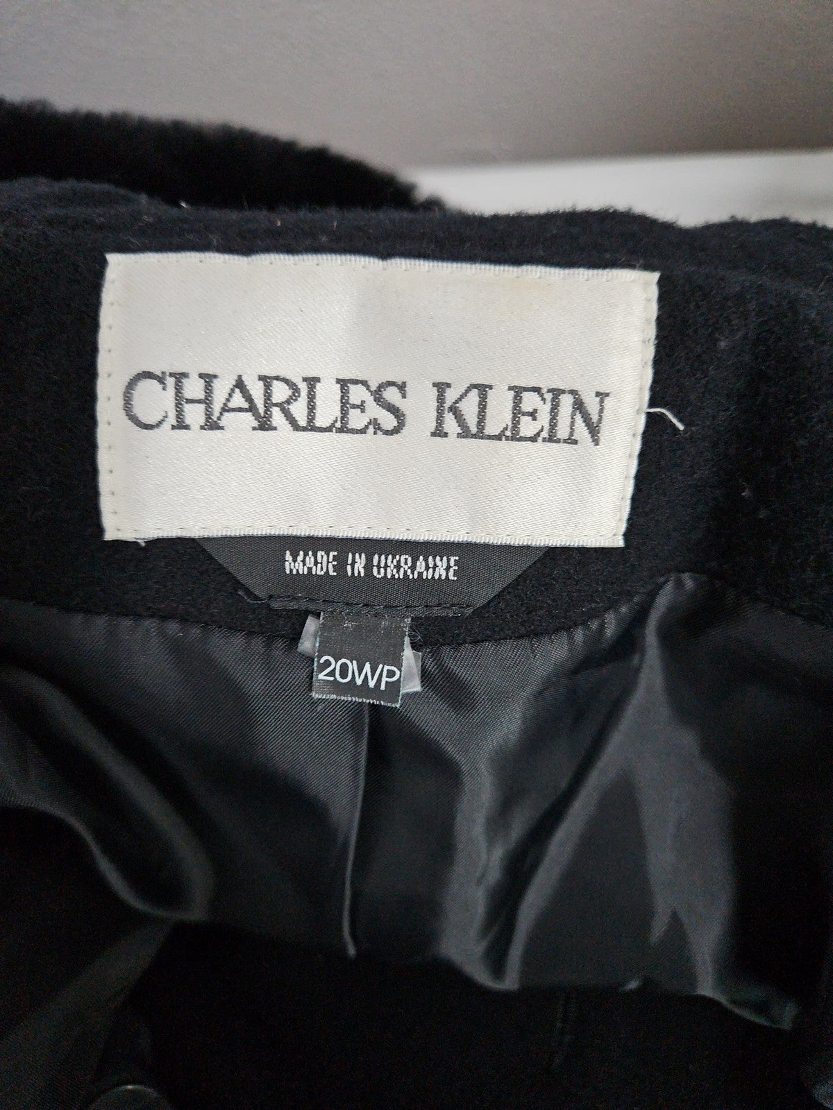 VTG Charles Klein Black 100% Wool Faux Fur Hooded Double Breasted Coat 20WP