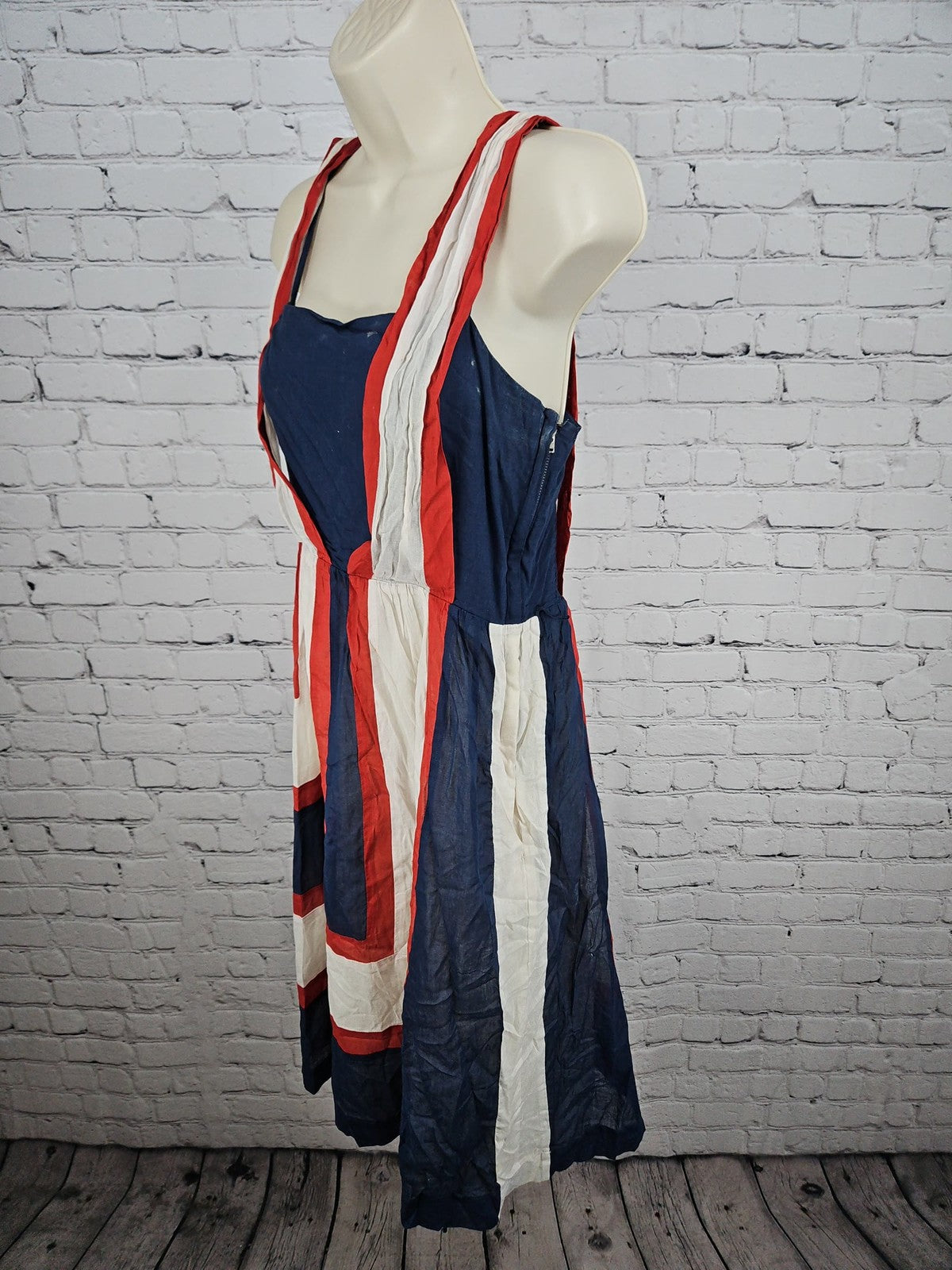 Betsey Johnson Navy Red White Colorblock Smocked Cotton Sundress M