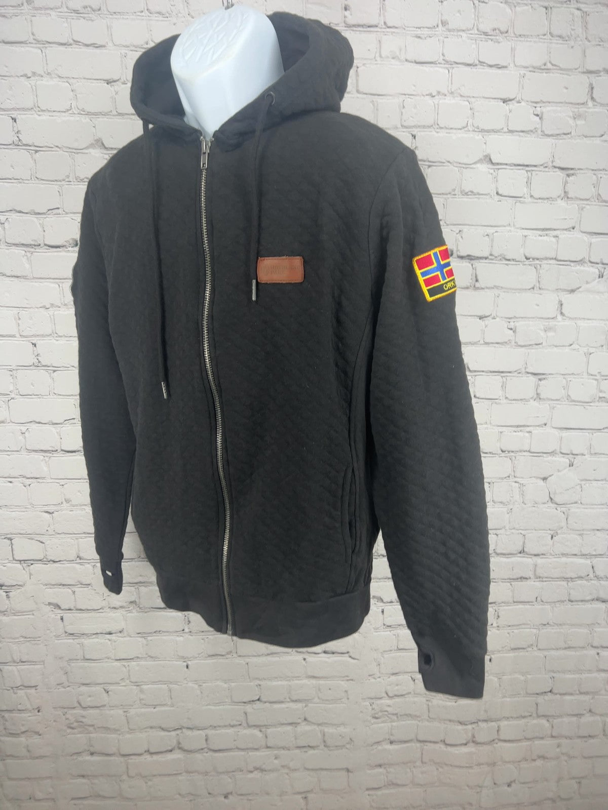 Highland Park Black Quilted Full Zip Hoodie Sweatshirt Orkney Patch S