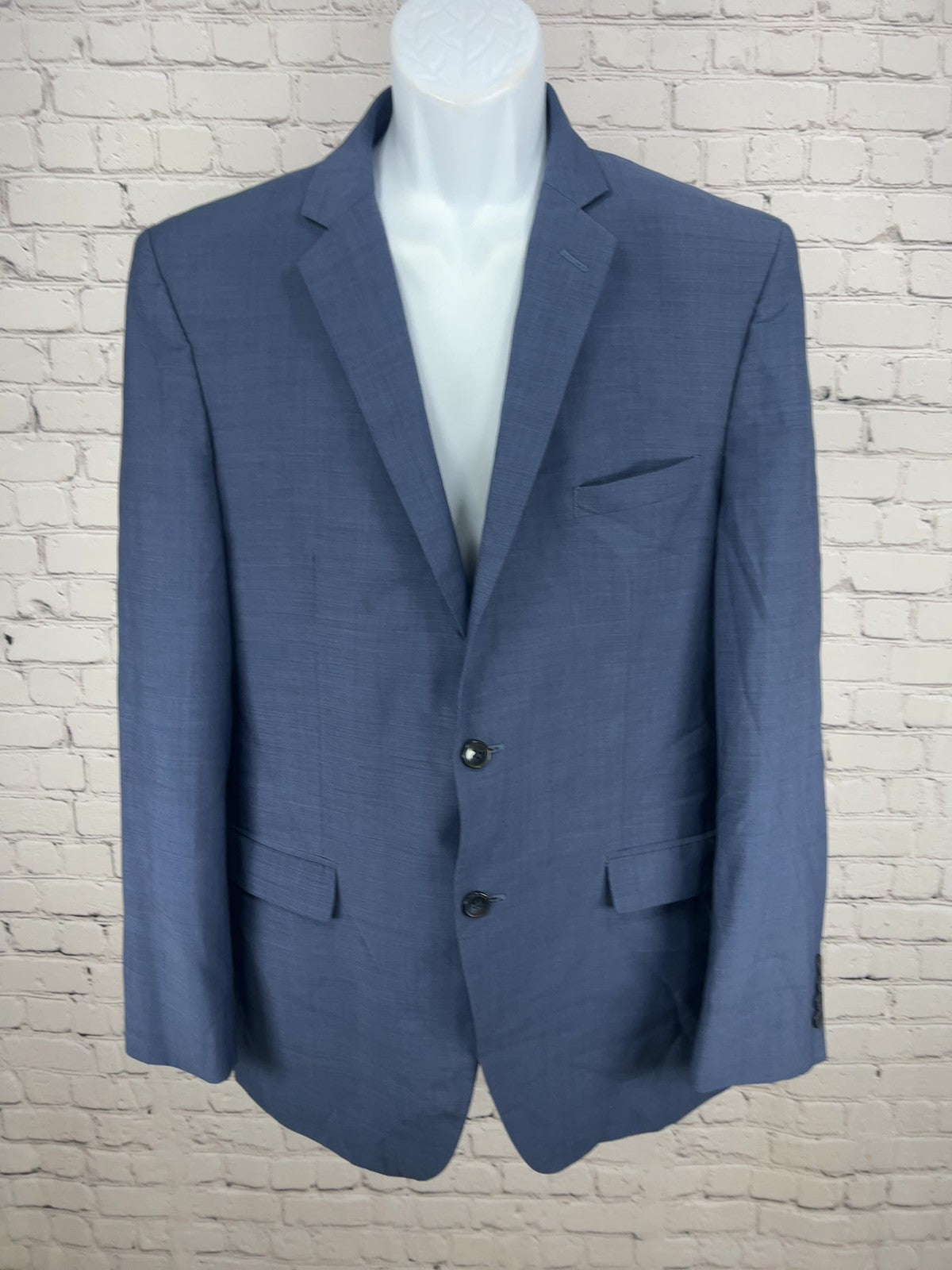 Perry Ellis Portfolio Blue Wool Blend Slim Fit 2 Button Blazer Sport Coat 44L