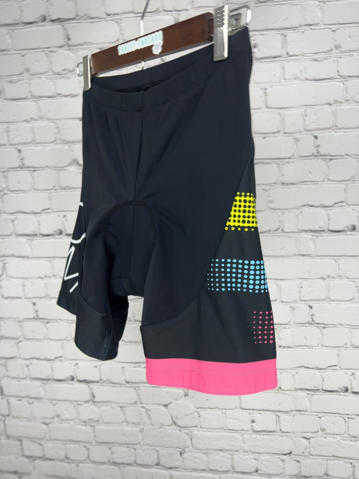 Beroy Black Pink Halftone Dot Padded Chamois Cycling Bike Shorts M (24X8)