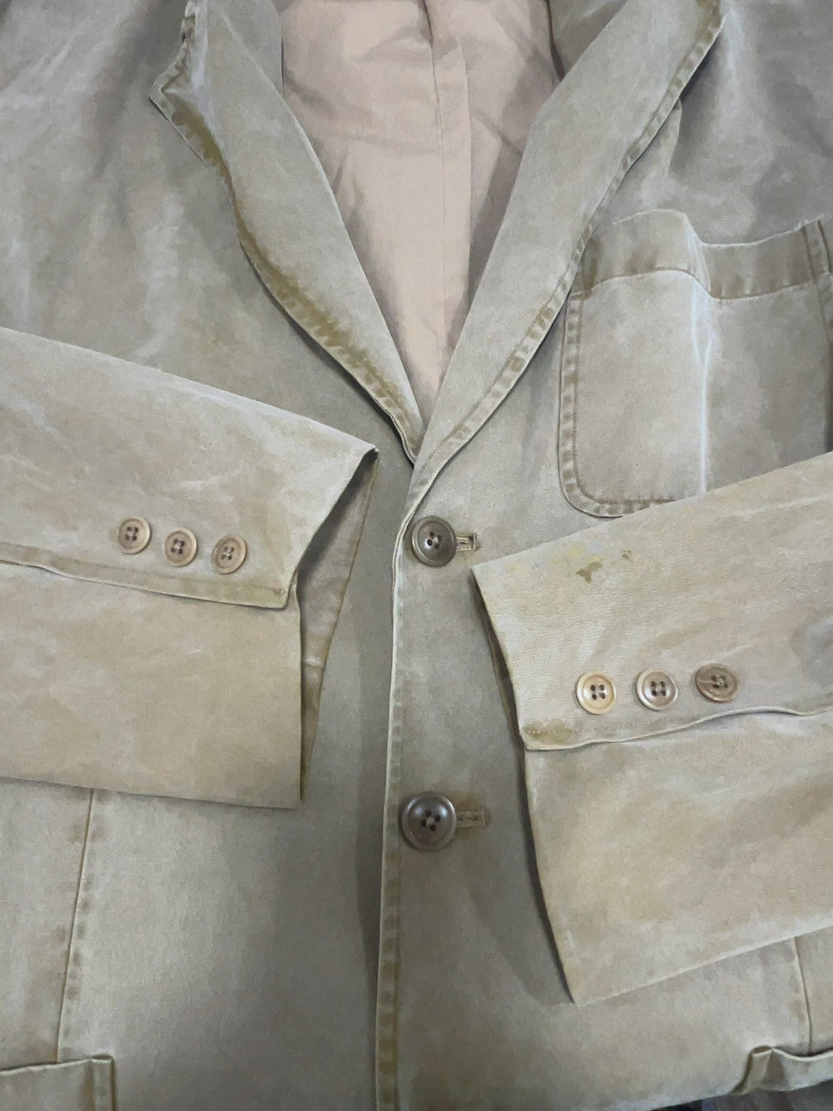 VTG The Territory Ahead Tan Silk Cotton 3 Button Patch Pocket Blazer Men's L