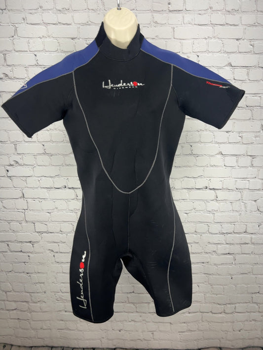 Henderson Thermoprene 3mm Black Blue Back Zip Shorty Wetsuit Mens L