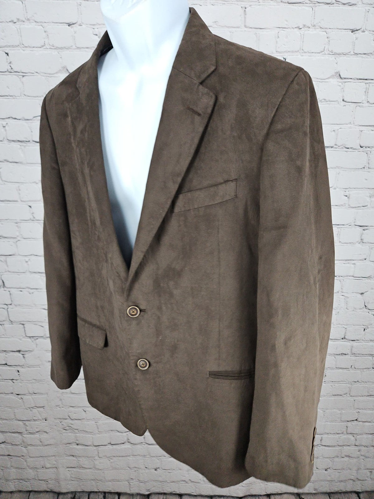 Nautica Brown Faux Suede 2 Button Double Vented Notch Blazer Sport Coat 46R