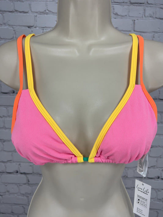 NWT Cupshe Neon Pink Orange Colorblock Ribbed Triangle Bikini Swim Top S