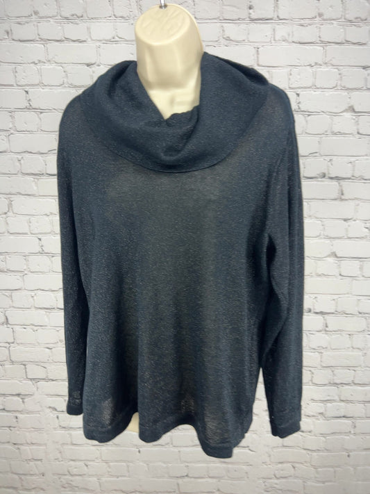 Coldwater Creek Black Metallic Cowl Neck Knit Semi Sheer Long Sleeve Sweater XL