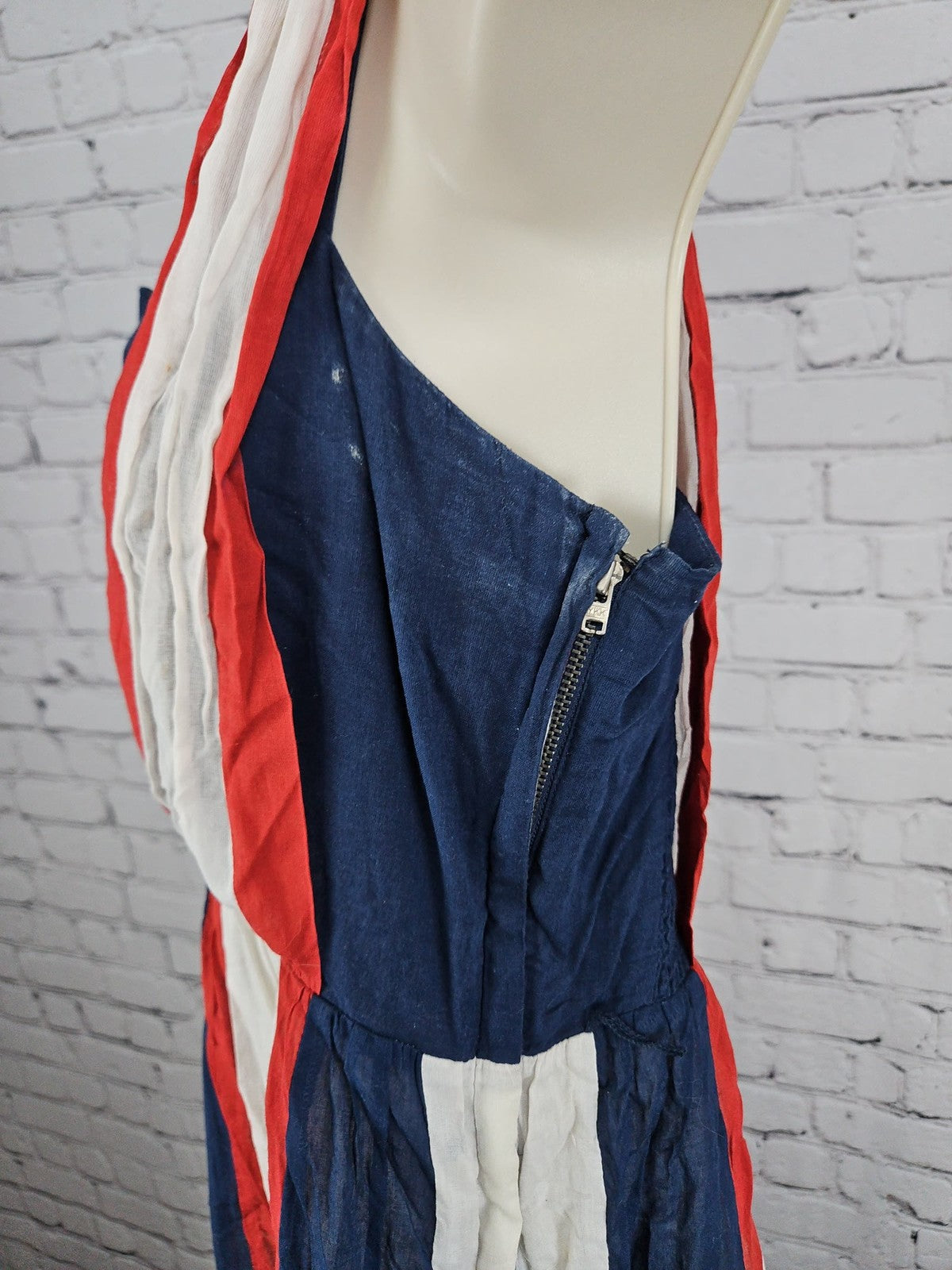 Betsey Johnson Navy Red White Colorblock Smocked Cotton Sundress M