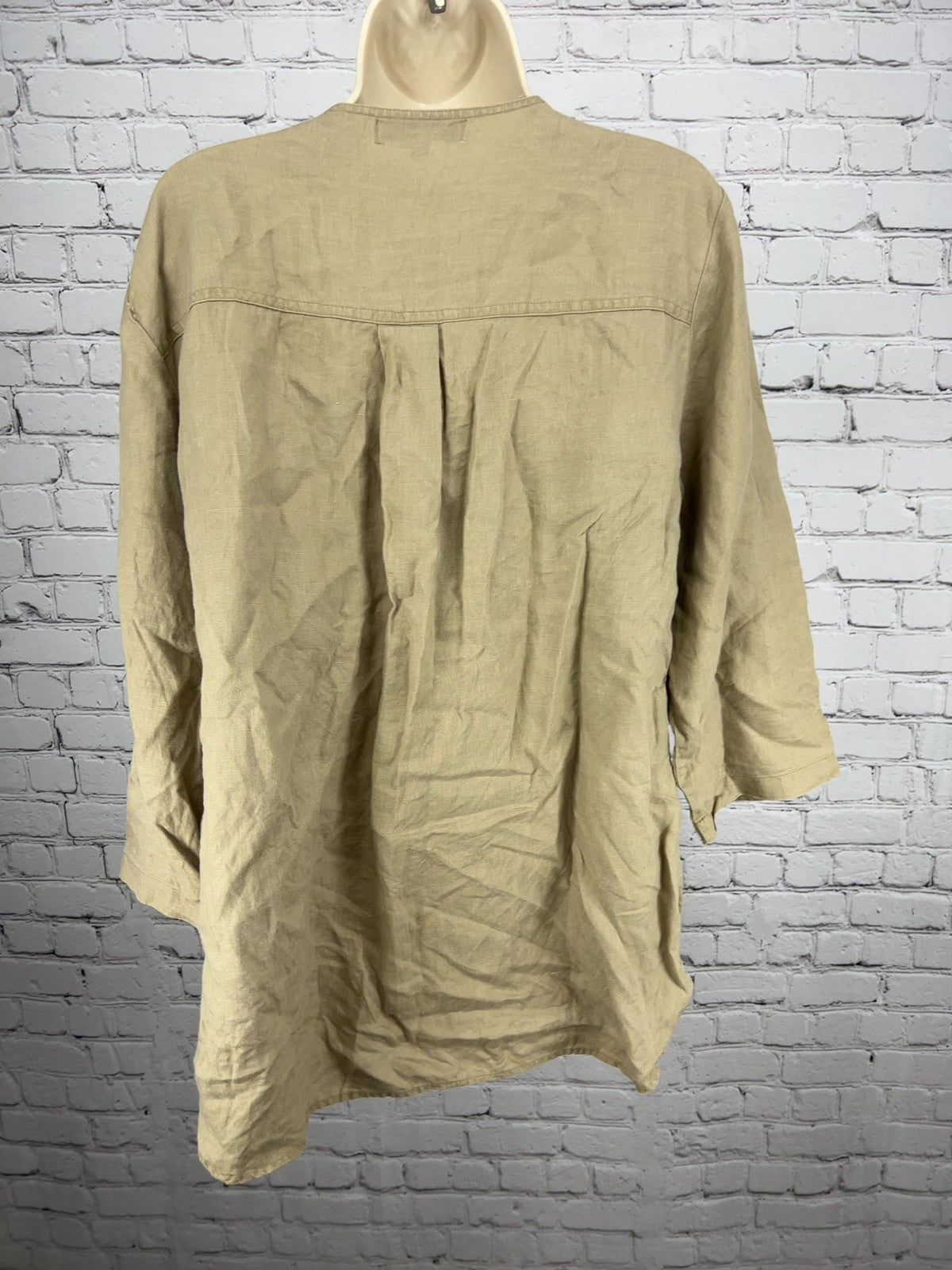 Company Ellen Tracy Flax 100% Linen Half Zip Pocket 3/4 Sleeve Tunic Top L