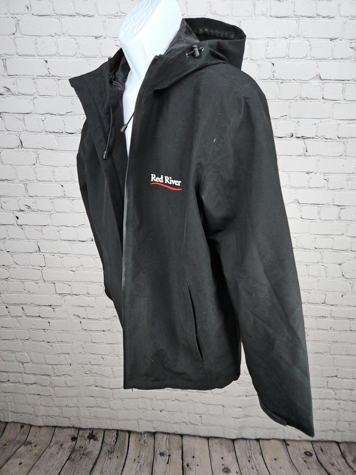 NWD Port Authority Black Hooded Full Zip Lined Jacket Red River Logo Men's L