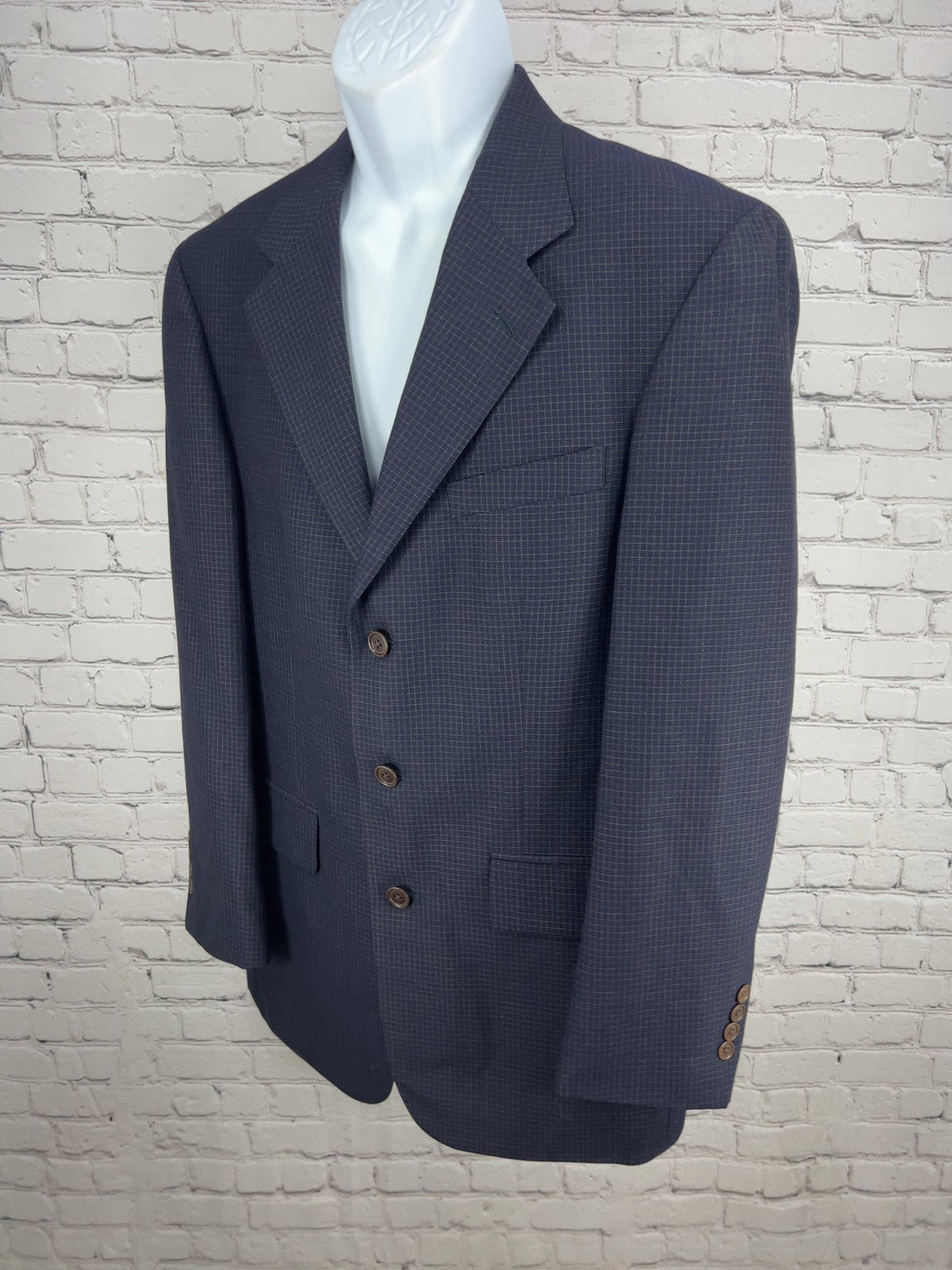 Nautica Navy Check 100% Wool 3 Button Notch Blazer Sport Coat 40R