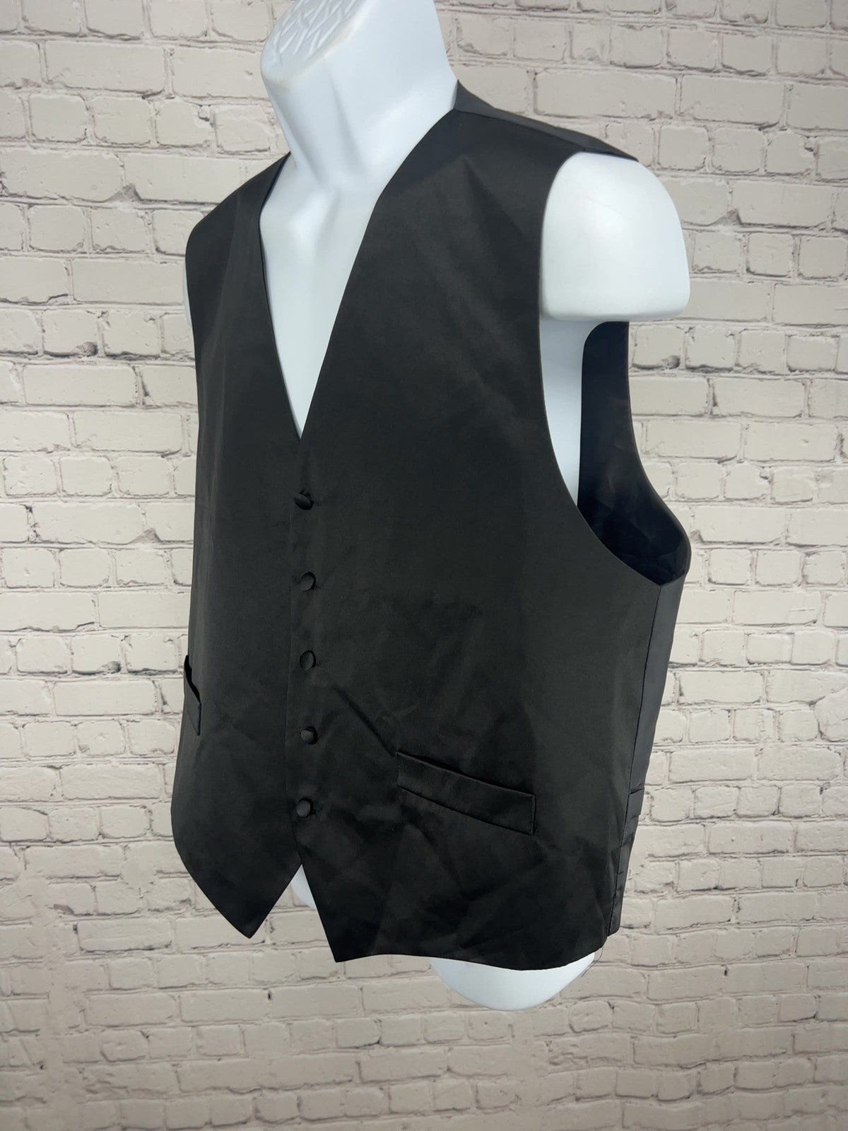Vittorio Farina Black Satin 5 Button Adjustable Back Formal Tuxedo Vest L