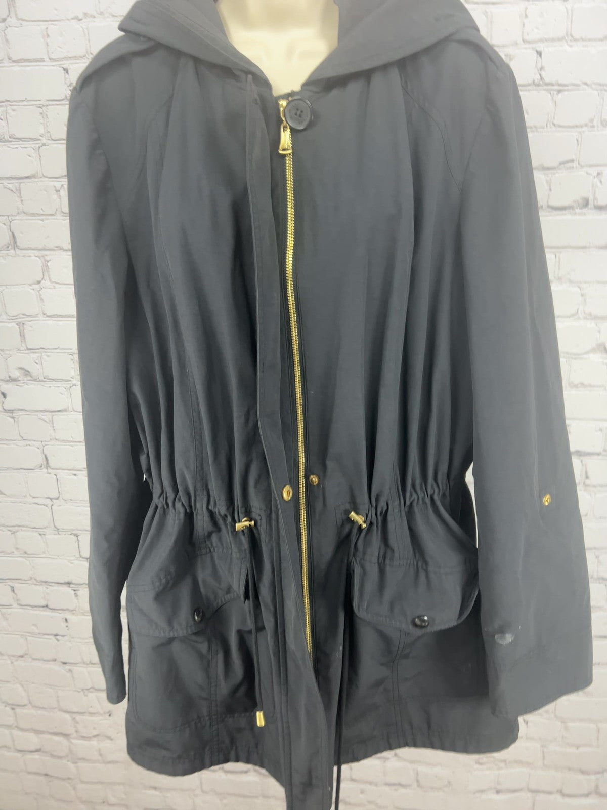Ellen Tracy Black Hooded Drawstring Waist Utility Anorak Jacket Women's 2X