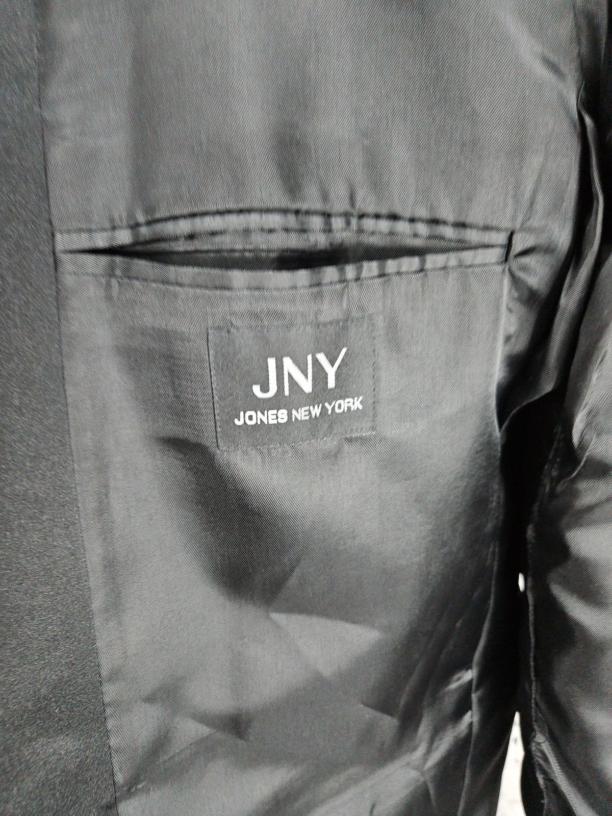 Jones New York Black 100% Wool Satin Notch 2 Button Tuxedo Jacket 42R
