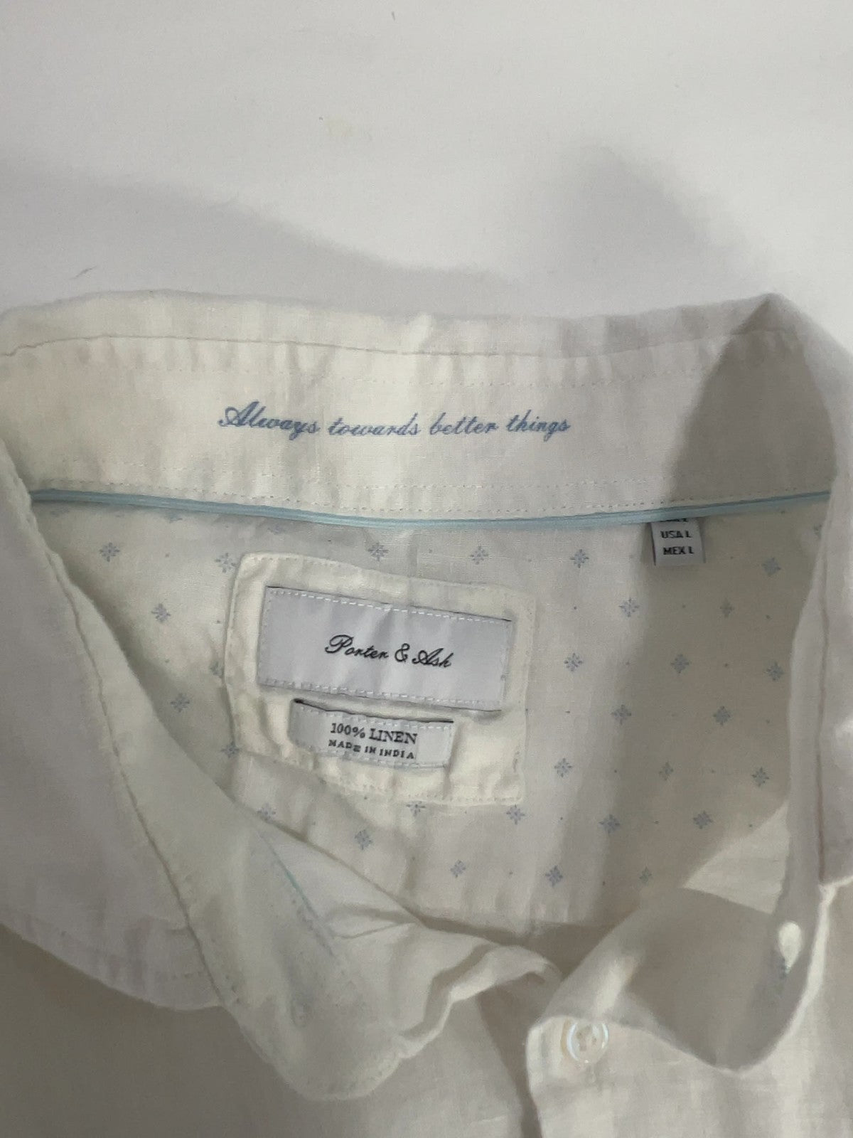 Porter & Ash White 100% Linen Long Sleeve Button Up Shirt Men's L