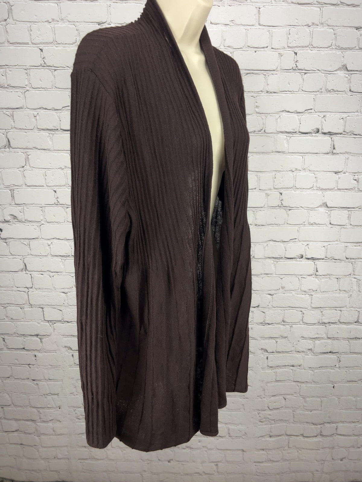 Eileen Fisher Brown Ribbed Knit Open Front Long Sleeve Cardigan Sweater XL