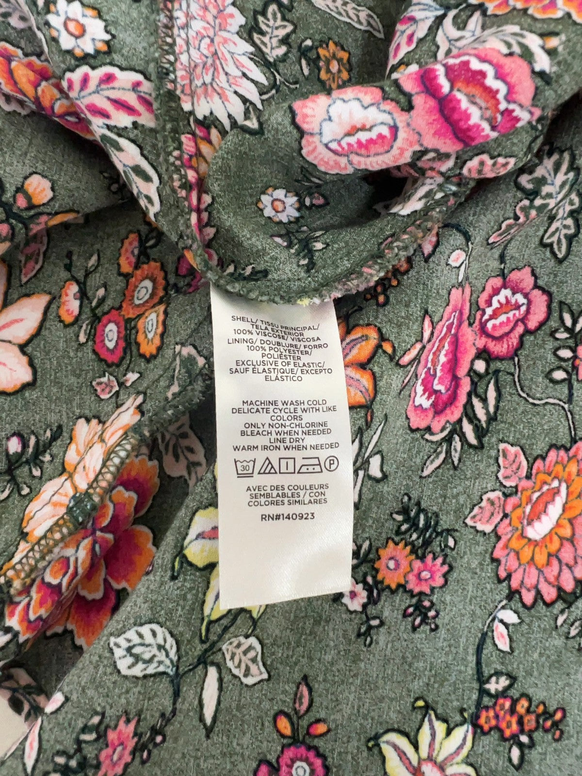 LOFT Olive Green Floral Viscose V Neck Short Sleeve Lined Midi Dress 10