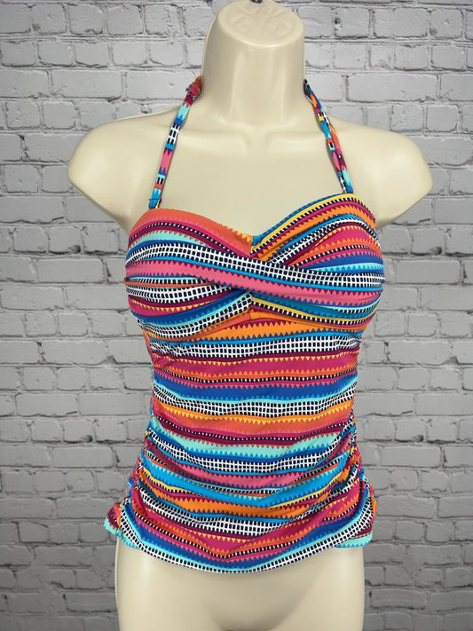 Anne Cole Signature Multicolor Striped Twist Front Halter Tankini Top XS