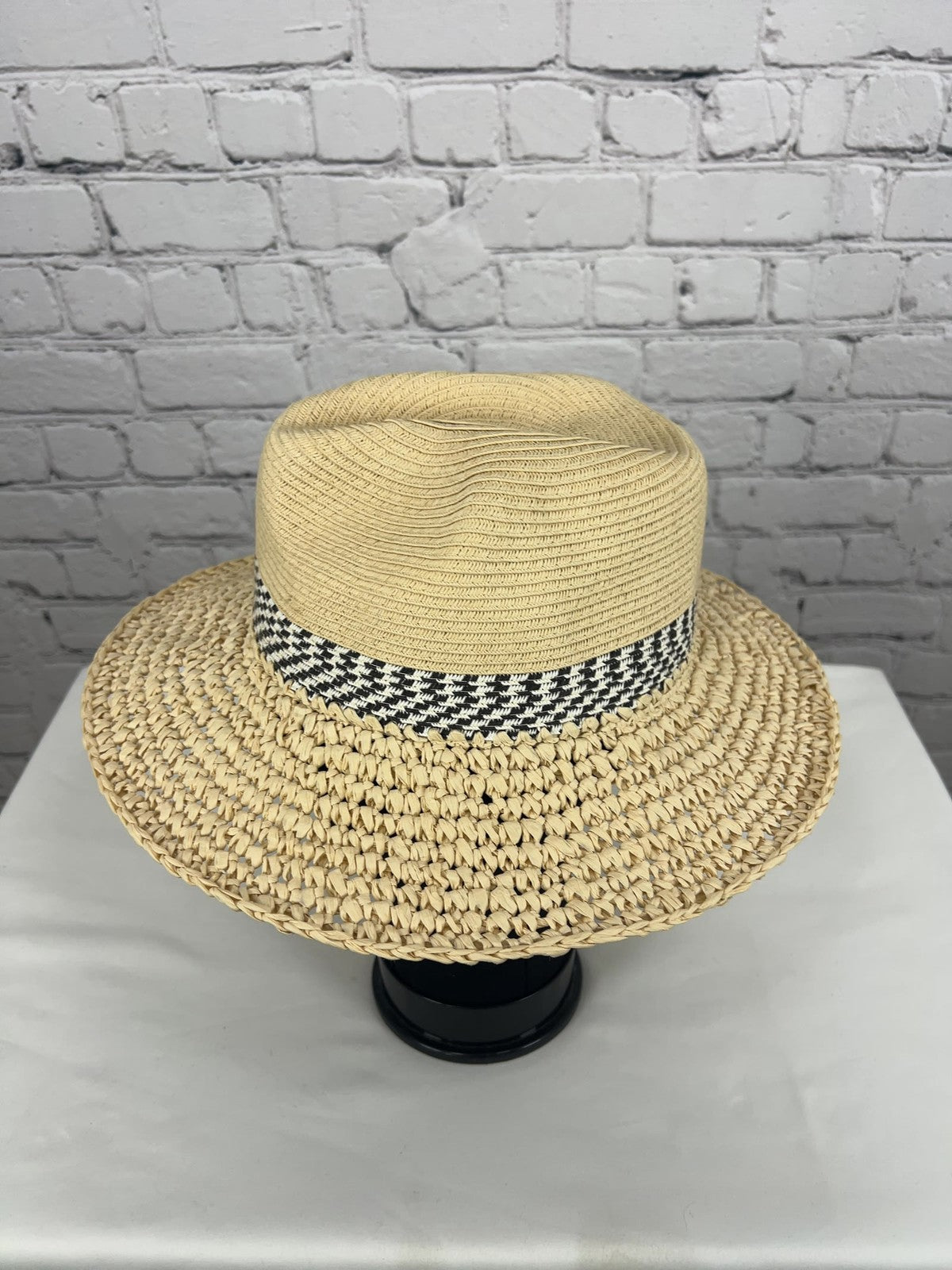 Nordstrom Woven Straw Houndstooth Band Fedora Hat One Size