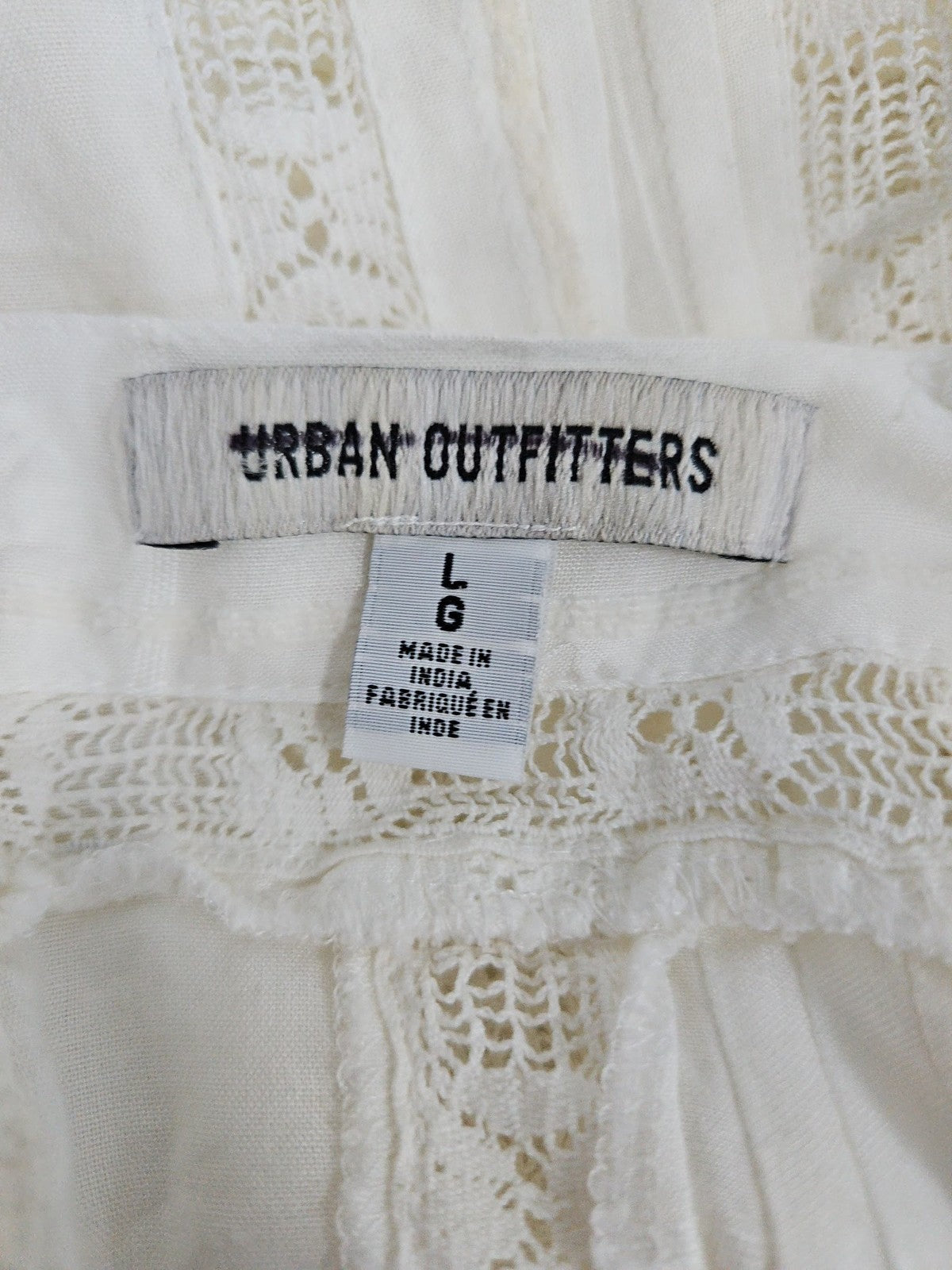Urban Outfitters Ivory Crochet Lace Pintuck Tie Strap Maxi Dress L
